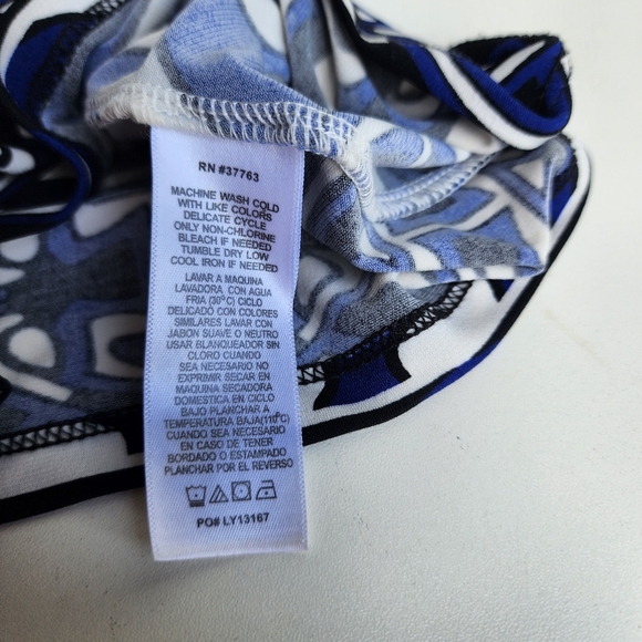 Laundry By Design Dress Womens Blue White Geo Print Stretch 3/4 Sleeve Sz 4 - Picture 9 of 10